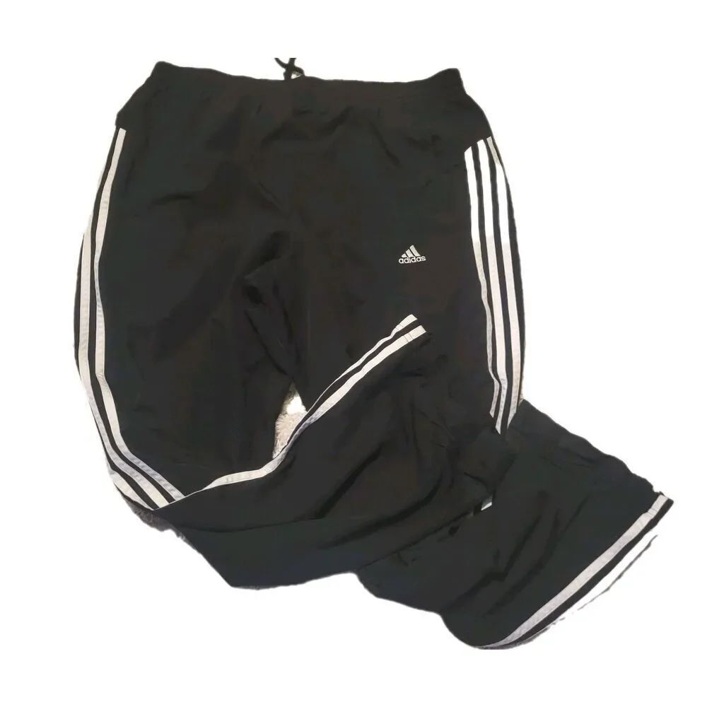 Vintage Adidas Sweatpants Track Pants Size M Baggy Wide Leg Y2K Striped Logo